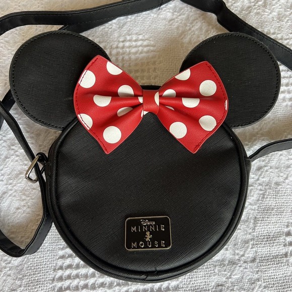 Disney Other - Disney Minnie Mouse Black Red Small Backpack Ears Bow Zips